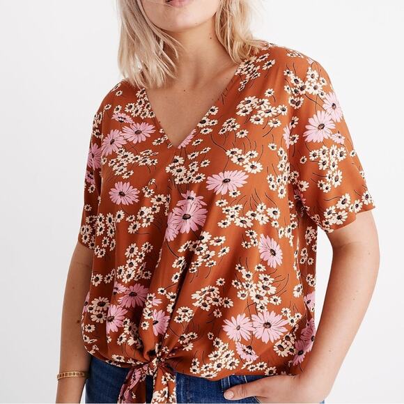 Madewell Novel Tie-Front Top in Hillside Daisies Size M - Picture 1 of 6